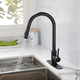 Deck Mounted High Arc Pull Down Stainless Steel Kitchen Faucet