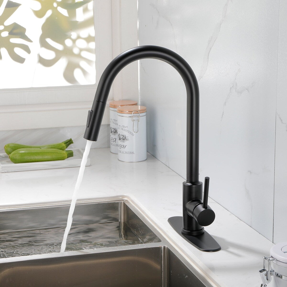 Deck Mounted High Arc Pull Down Stainless Steel Kitchen Faucet