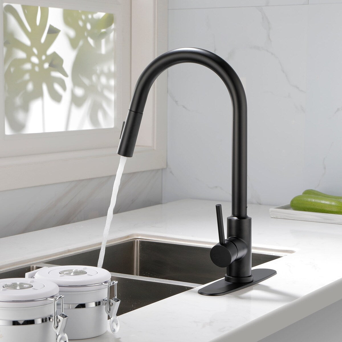 Deck Mounted High Arc Pull Down Stainless Steel Kitchen Faucet