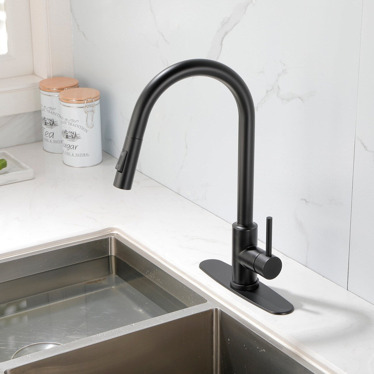 Deck Mounted High Arc Pull Down Stainless Steel Kitchen Faucet