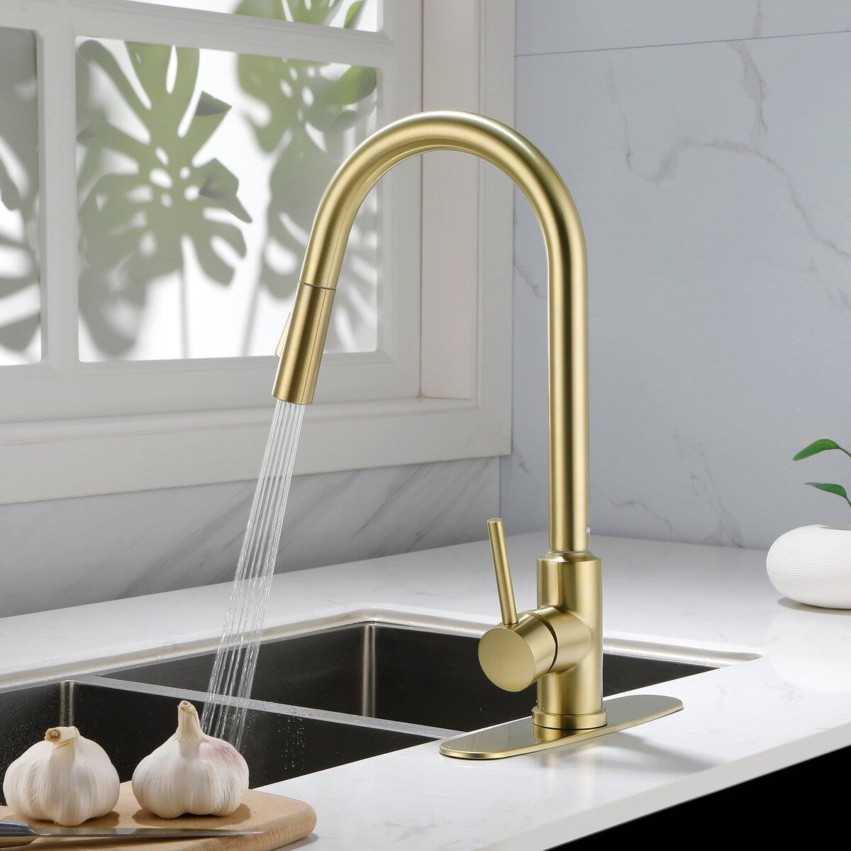 Deck Mounted High Arc Pull Down Stainless Steel Kitchen Faucet