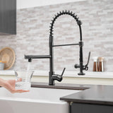 Single Handle Double-Spout High Arc Pull Down Kitchen Sink Faucet