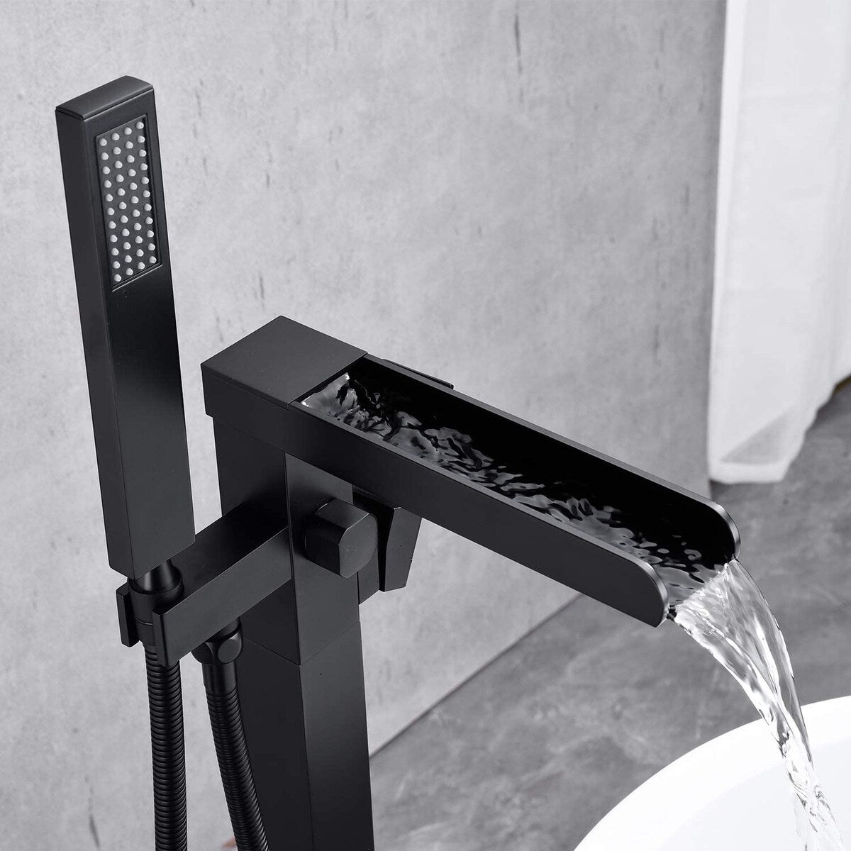 Single Handle Floor Mounted Freestanding Tub Filler with Hand Shower