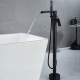 Single Handle Floor Mounted Freestanding Waterfall Tub Filler with Handheld Shower