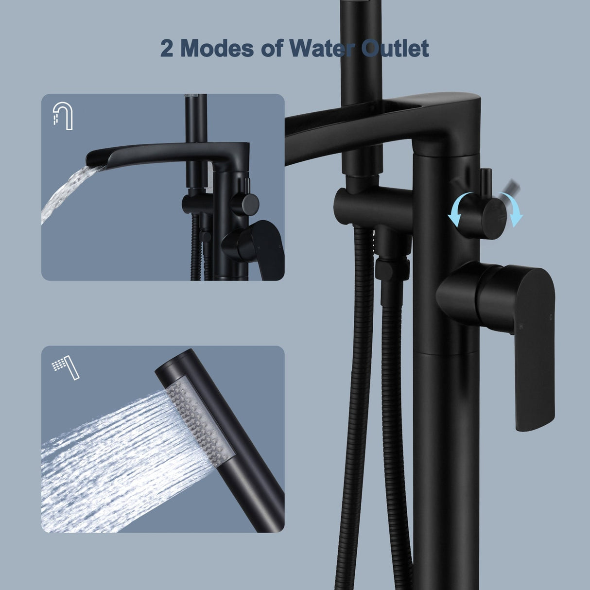 Single Handle Floor Mounted Freestanding Waterfall Tub Filler with Handheld Shower