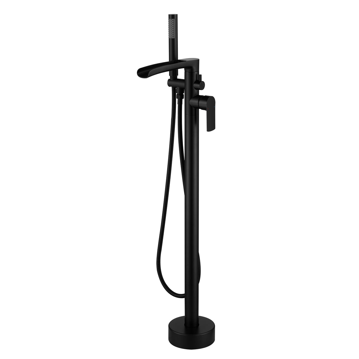 Single Handle Floor Mounted Freestanding Waterfall Tub Filler with Handheld Shower