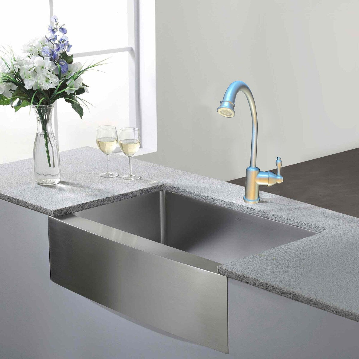 Single Handle Kitchen Faucet , Brushed Nickel Finish - 12H x 2W x10.5L in.