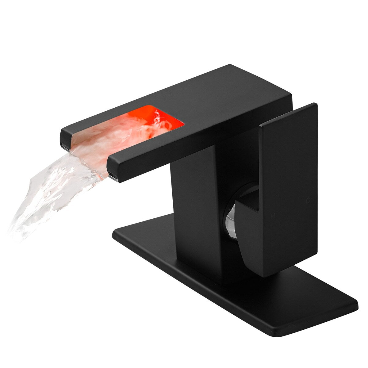 Single Handle LED Bathroom Faucet Modern 1 Holes Bathroom Sink Basin Vanity Faucets with LED Light Matte Black