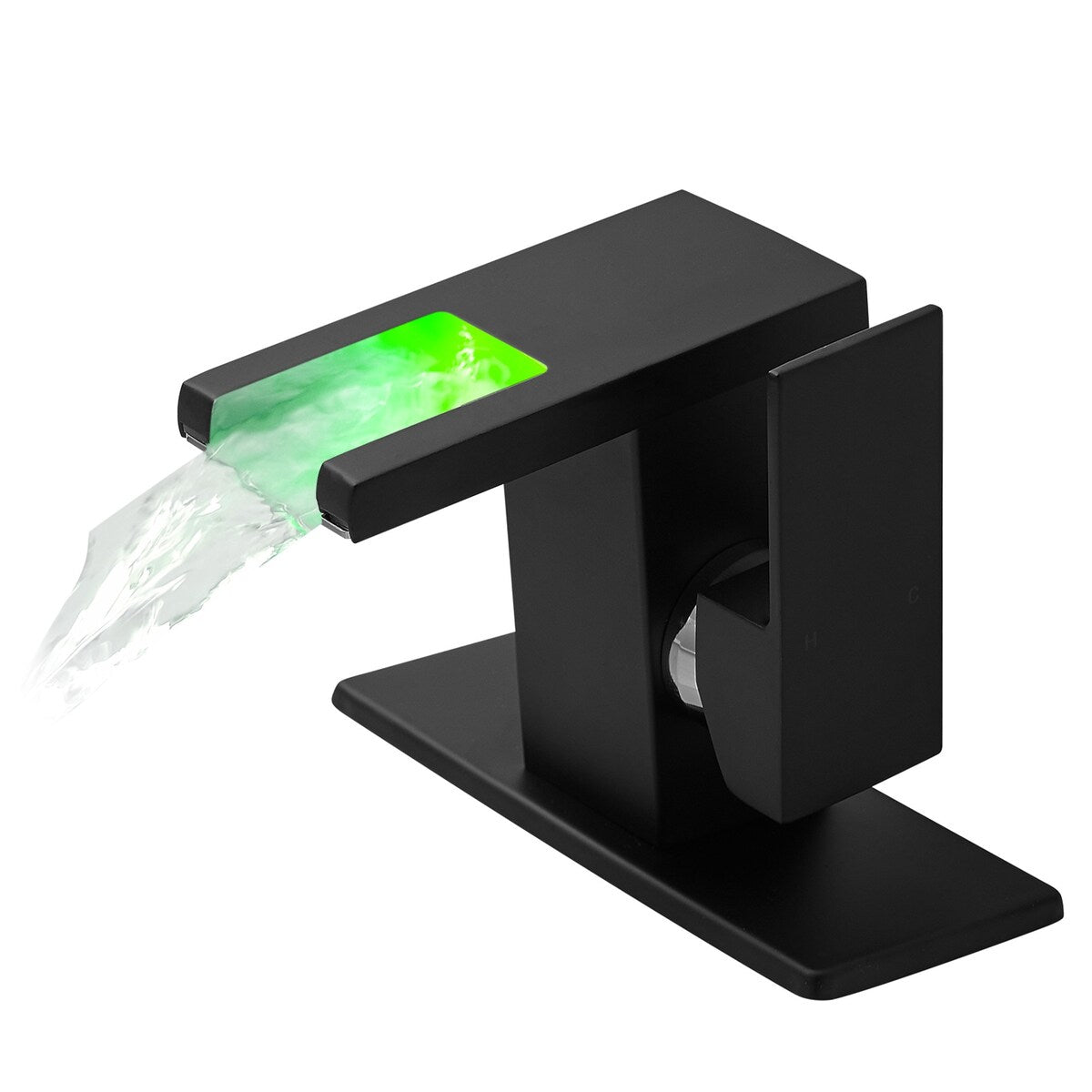Single Handle LED Bathroom Faucet Modern 1 Holes Bathroom Sink Basin Vanity Faucets with LED Light Matte Black