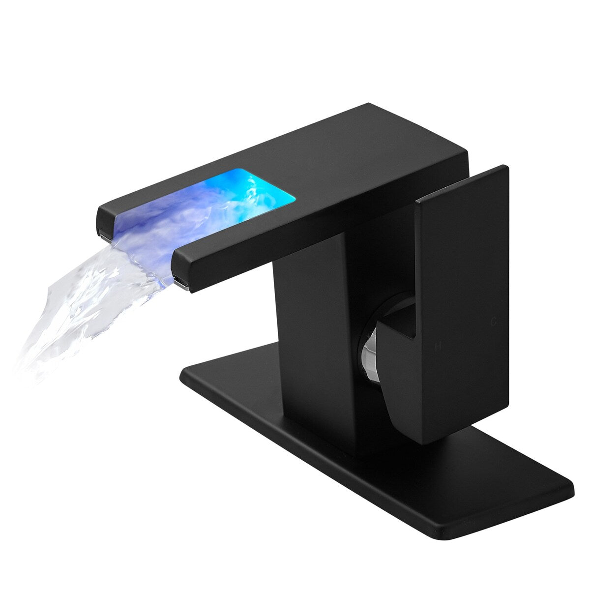 Single Handle LED Bathroom Faucet Modern 1 Holes Bathroom Sink Basin Vanity Faucets with LED Light Matte Black