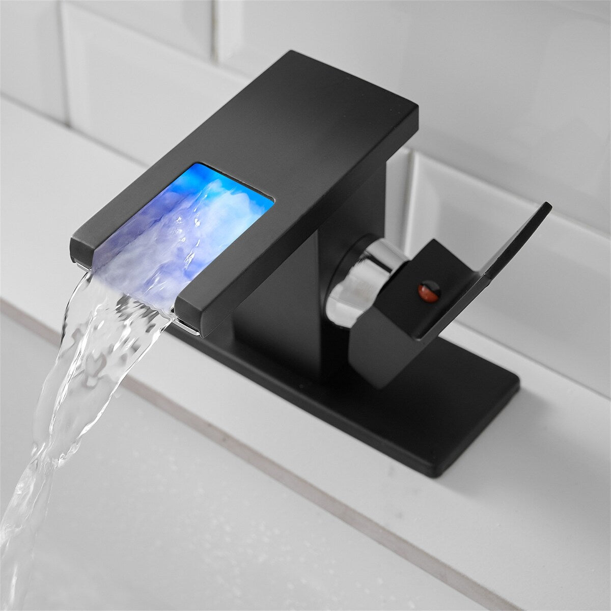 Single Handle LED Bathroom Faucet Modern 1 Holes Bathroom Sink Basin Vanity Faucets with LED Light Matte Black