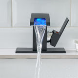 Single Handle LED Bathroom Faucet Modern 1 Holes Bathroom Sink Basin Vanity Faucets with LED Light Matte Black