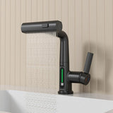Single Handle LED Temperature Digital Display Bathroom Faucet with Pull-Out Lift Waterfall Bathroom Sink Faucet Matte Black