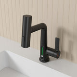 Single Handle LED Temperature Digital Display Bathroom Faucet with Pull-Out Lift Waterfall Bathroom Sink Faucet Matte Black