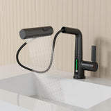 Single Handle LED Temperature Digital Display Bathroom Faucet with Pull-Out Lift Waterfall Bathroom Sink Faucet Matte Black