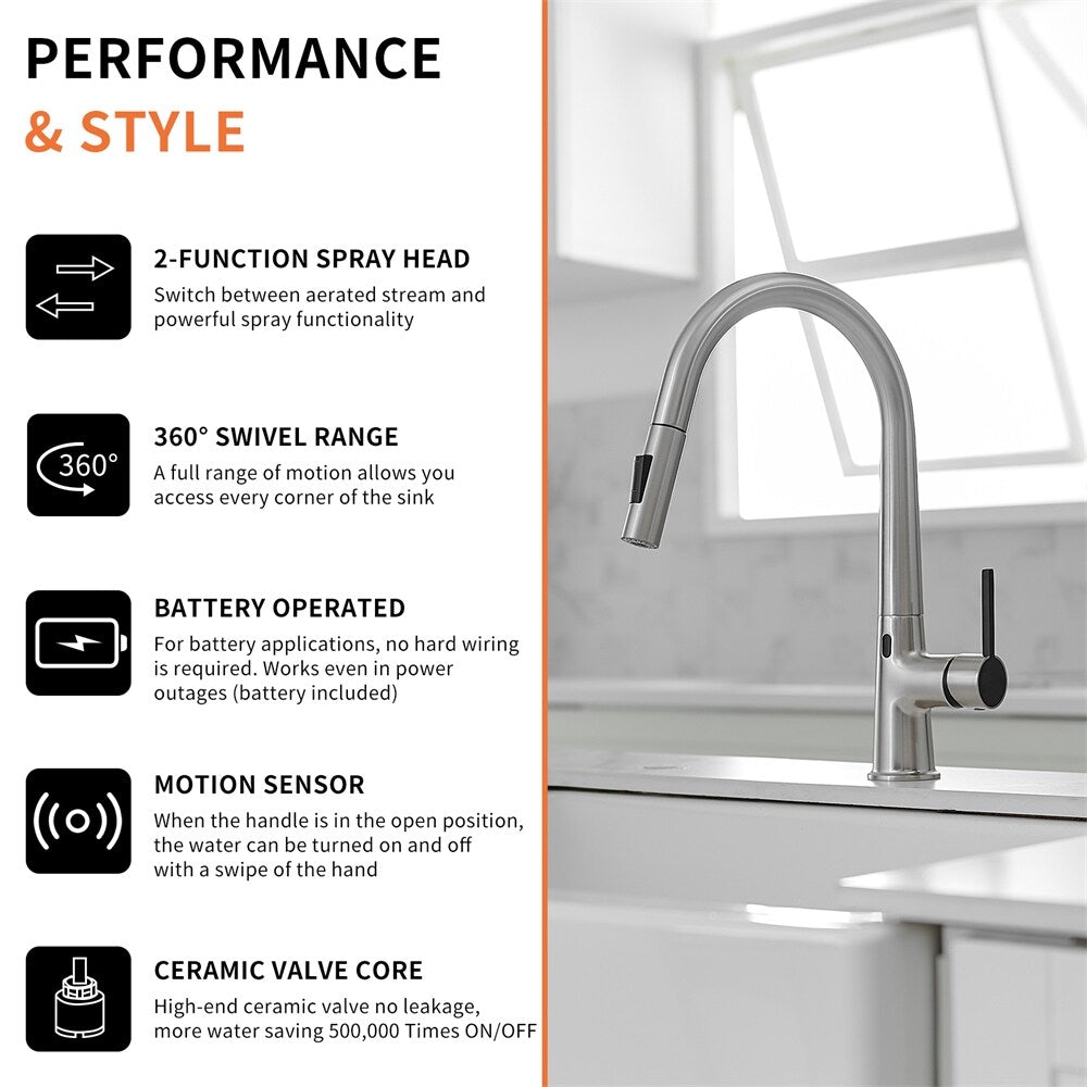 Single Handle Motion Sensor Activated Kitchen Sink Faucet