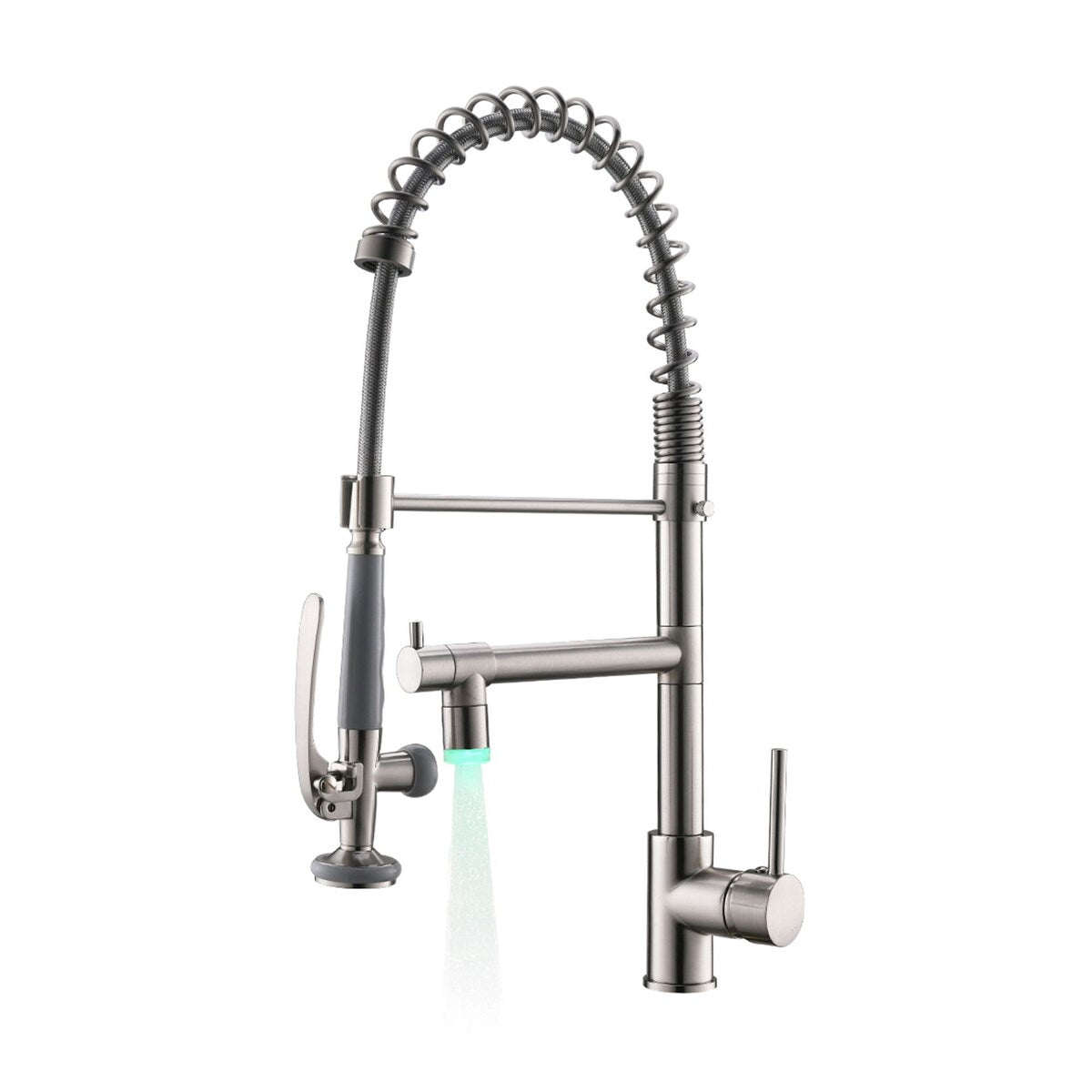Single Handle Pull Down Sprayer Brushed Nickel Kitchen Faucet, Kitchen Sink Faucet with LED Light