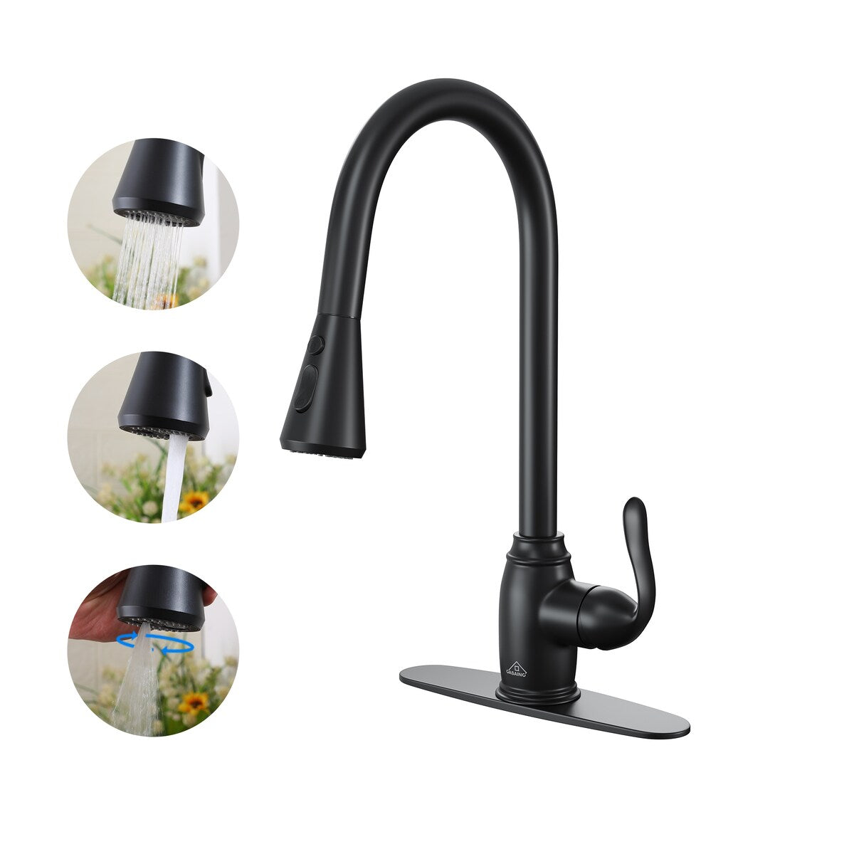 Single Handle Pull Down Sprayer Kitchen Faucet with Three Functions Spray Head