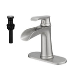 Single Handle Waterfall Bathroom Faucet with Drain Assembly Brass 1 Hole Modern Bathroom Sink Vanity Taps with Deck Plate