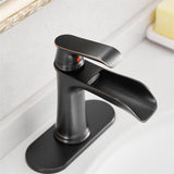 Single Handle Waterfall Bathroom Faucet with Drain Assembly Brass 1 Hole Modern Bathroom Sink Vanity Taps with Deck Plate