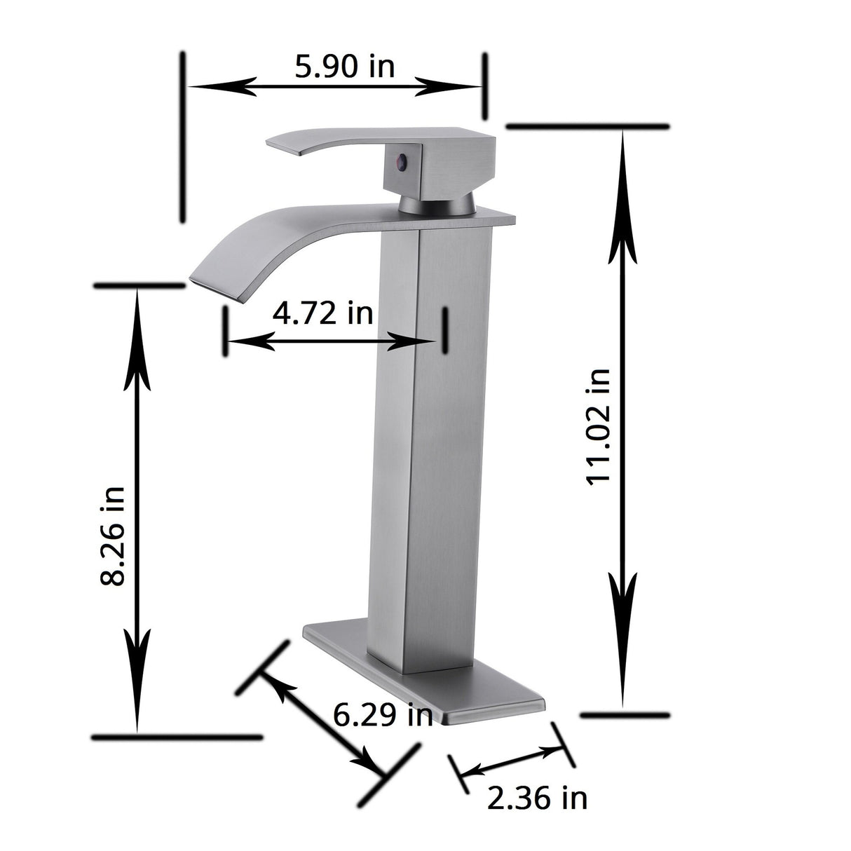 Single Handle Waterfall Bathroom Vessel Faucet with Deck Plate Stainless Steel High Vessel Sink Faucets
