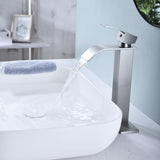 Single Handle Waterfall Bathroom Vessel Faucet with Deck Plate Stainless Steel High Vessel Sink Faucets
