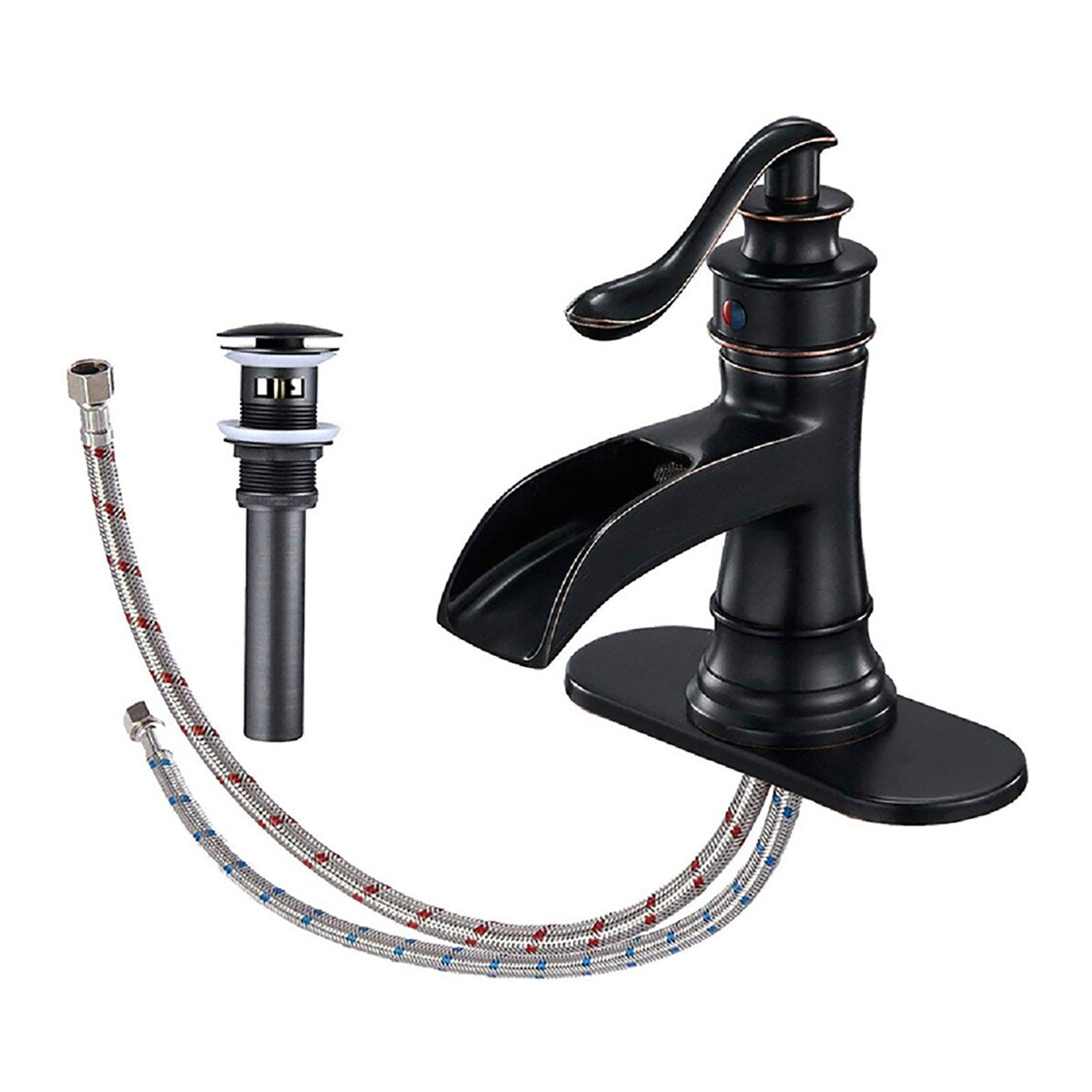 Single Hole 1-handle Oil Rubbed Bronze Waterfall Bathroom Sink Faucet - 6*7.28