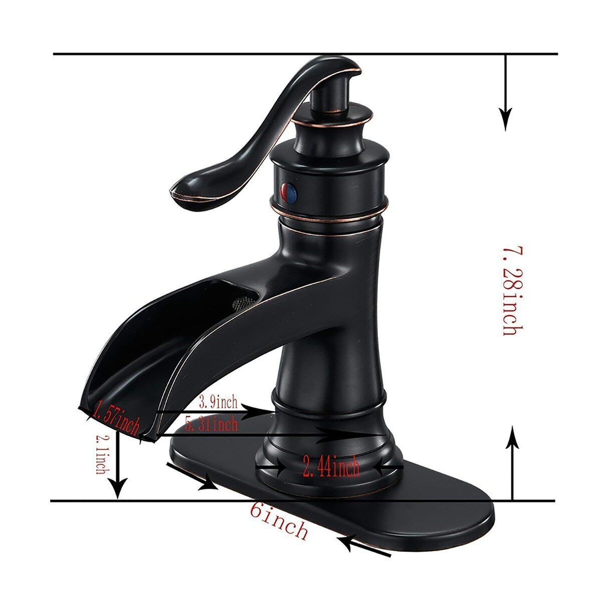 Single Hole 1-handle Oil Rubbed Bronze Waterfall Bathroom Sink Faucet - 6*7.28