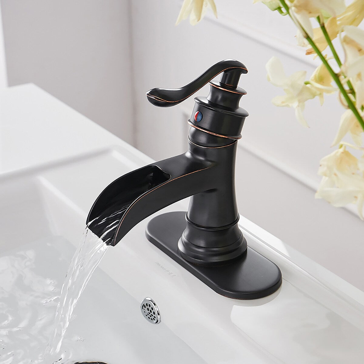Single Hole 1-handle Oil Rubbed Bronze Waterfall Bathroom Sink Faucet - 6*7.28