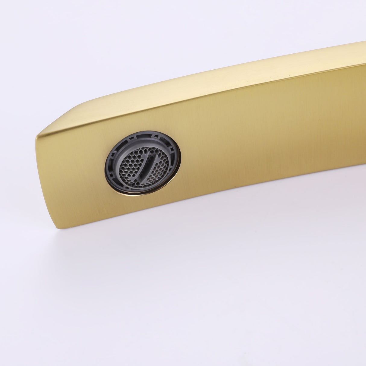 Modern Single Hole Brushed Gold Bathroom Sink Faucet Curved Spout with Deck Plate
