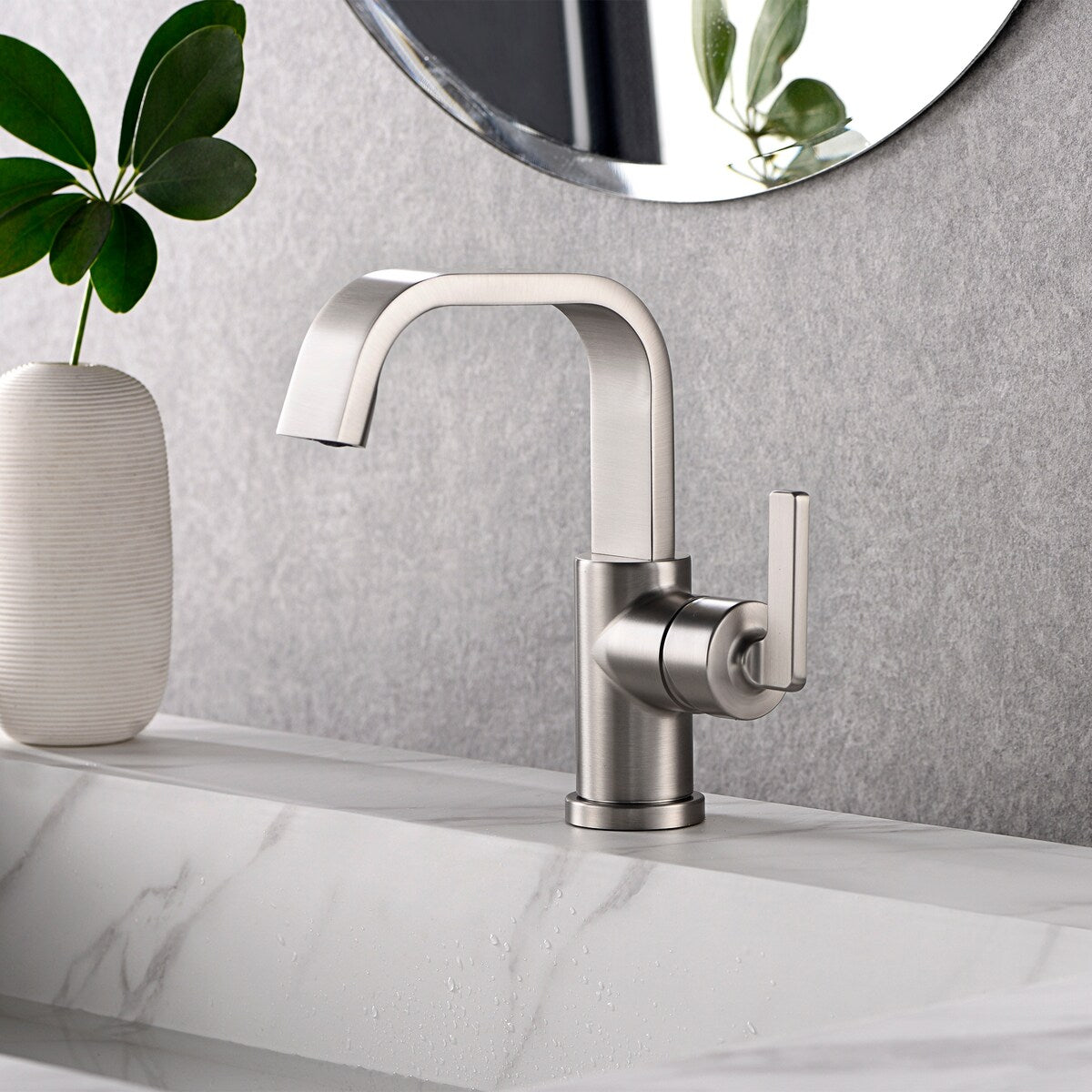 Luxier BSH14-S Single Handle Single Hole Bathroom Faucet with Drain