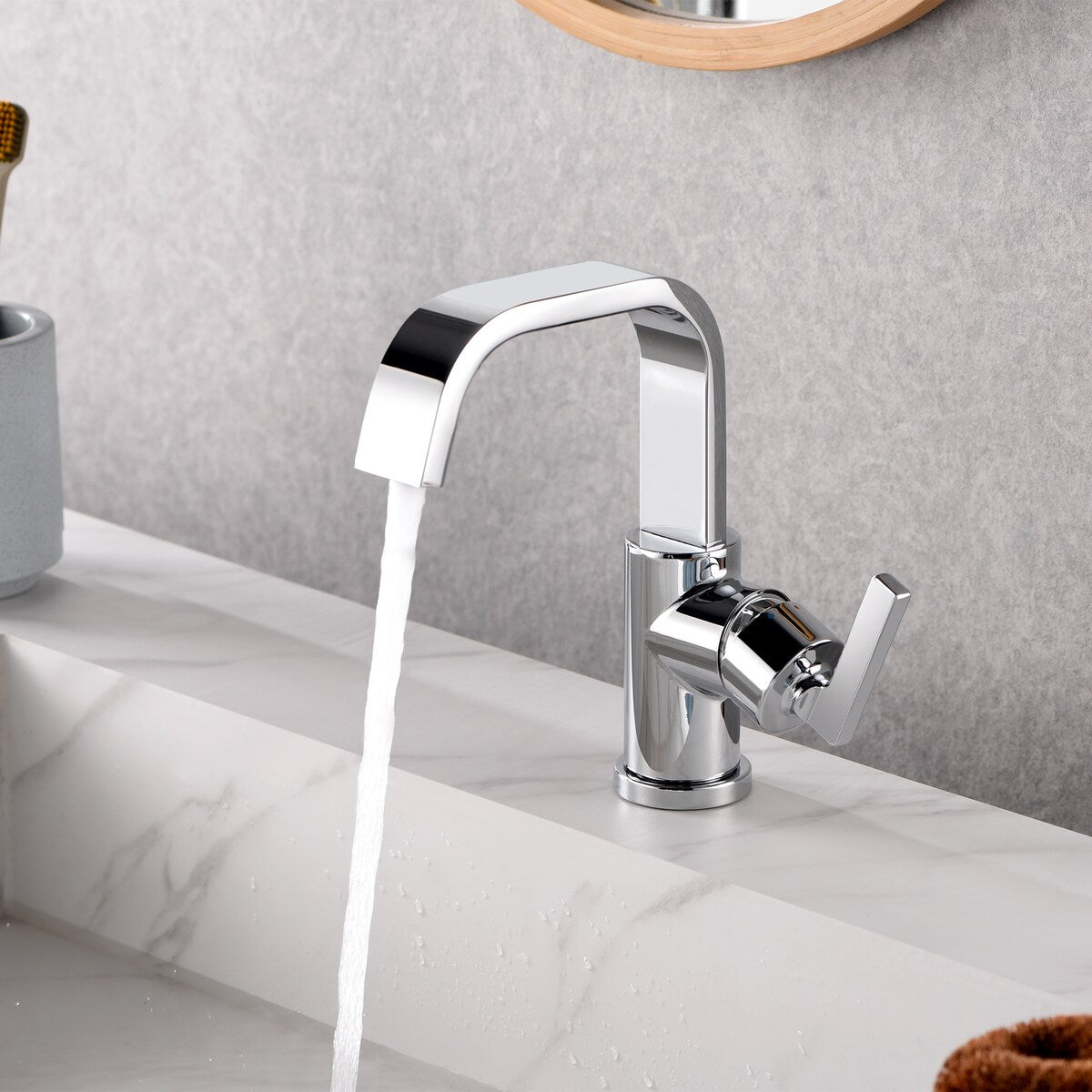 Luxier BSH14-S Single Handle Single Hole Bathroom Faucet with Drain