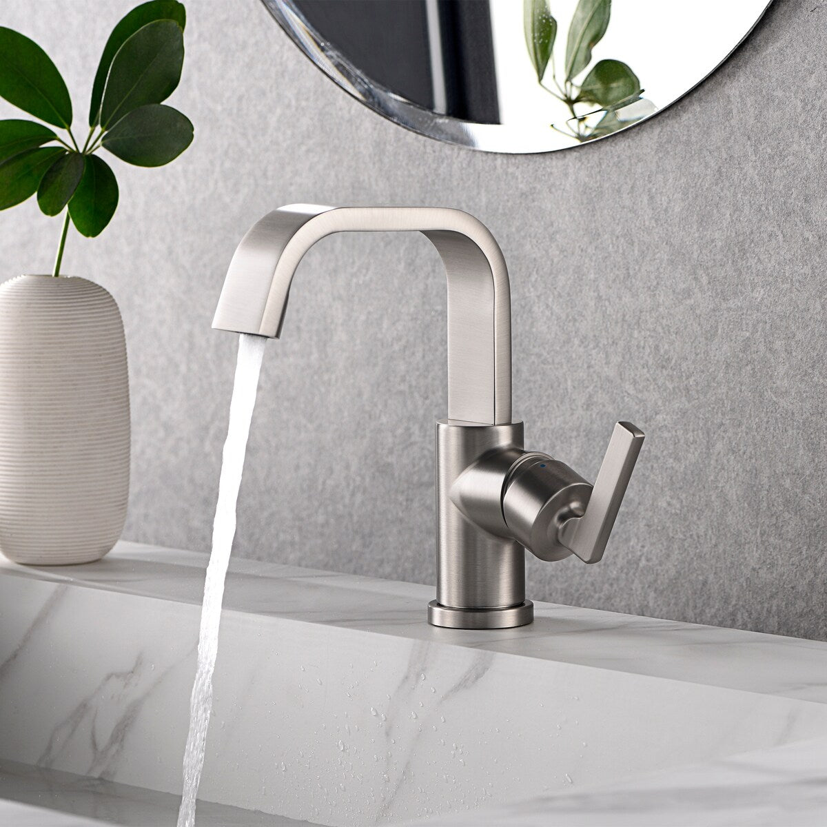 Luxier BSH14-S Single Handle Single Hole Bathroom Faucet with Drain
