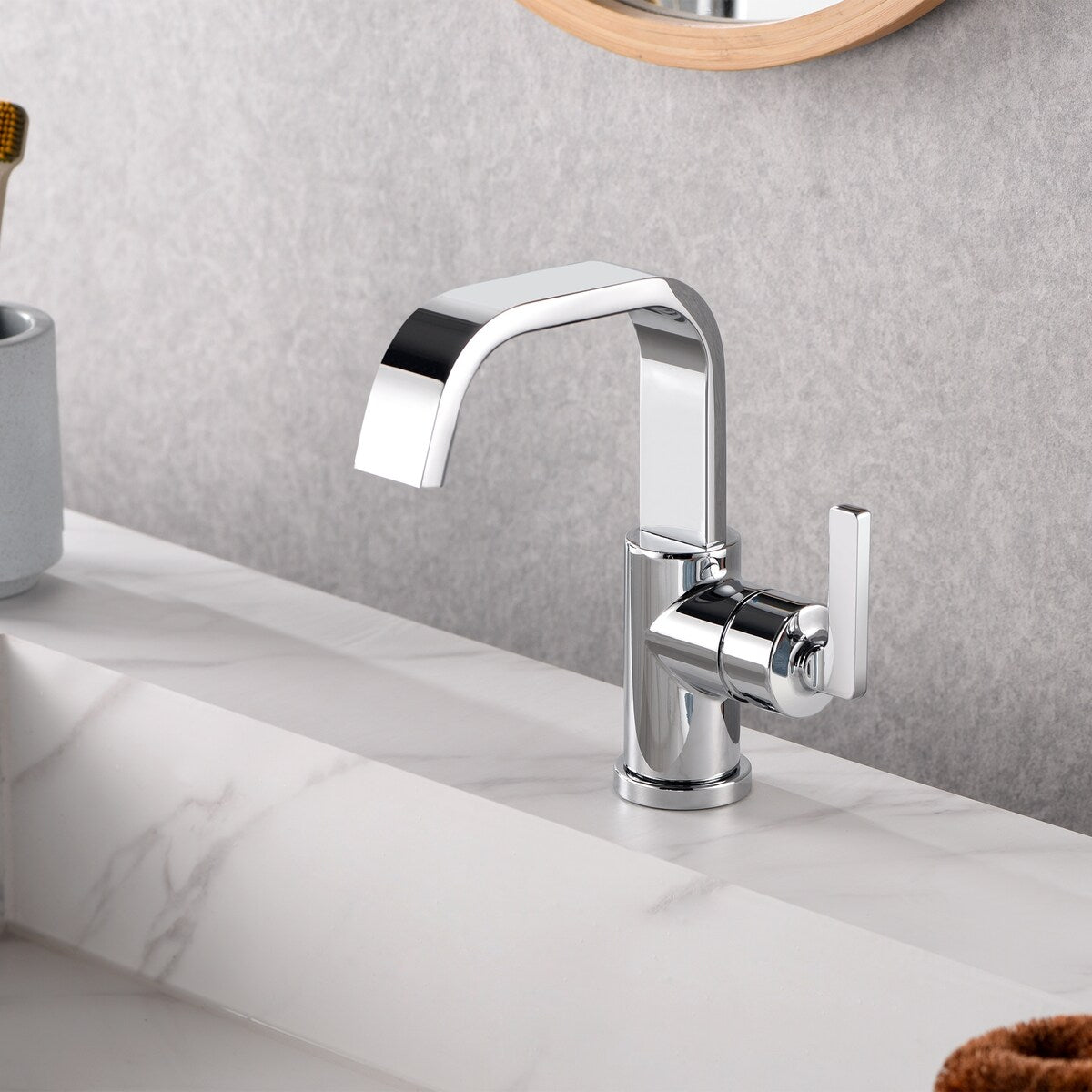 Luxier BSH14-S Single Handle Single Hole Bathroom Faucet with Drain