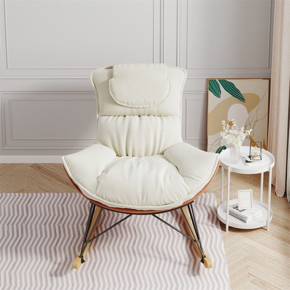 Single Leisure Lounge Chair, Balcony Rocking Chair with Detachable Cushion