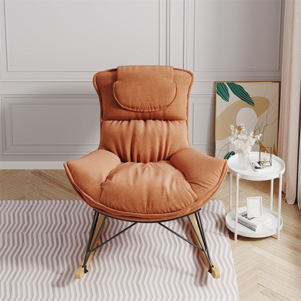 Single Leisure Lounge Chair, Balcony Rocking Chair with Detachable Cushion