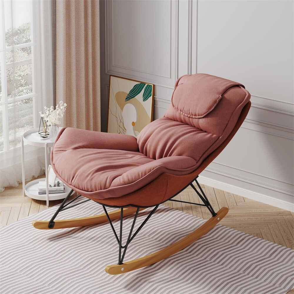 Single Leisure Lounge Chair, Balcony Rocking Chair with Detachable Cushion