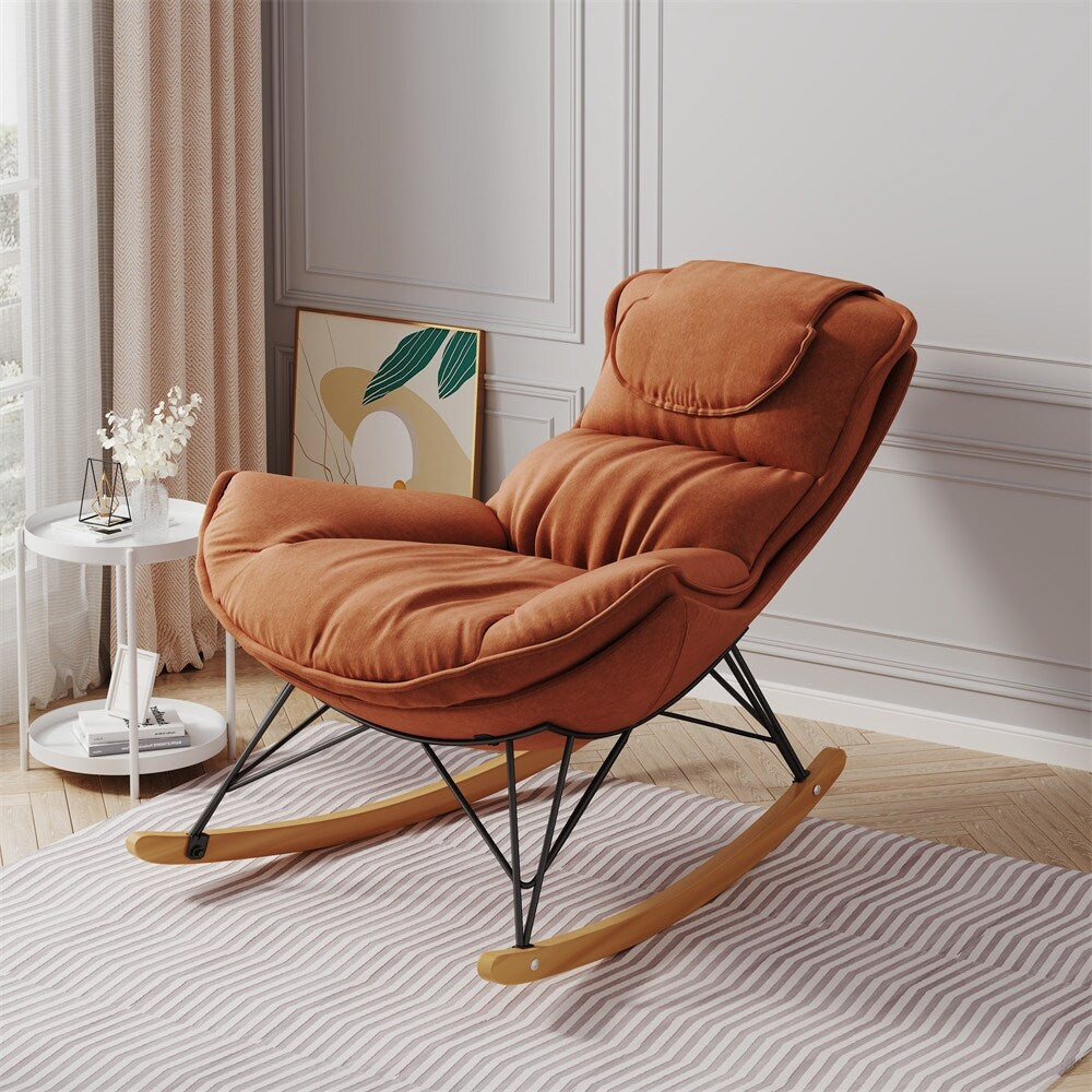 Single Leisure Lounge Chair, Balcony Rocking Chair with Detachable Cushion