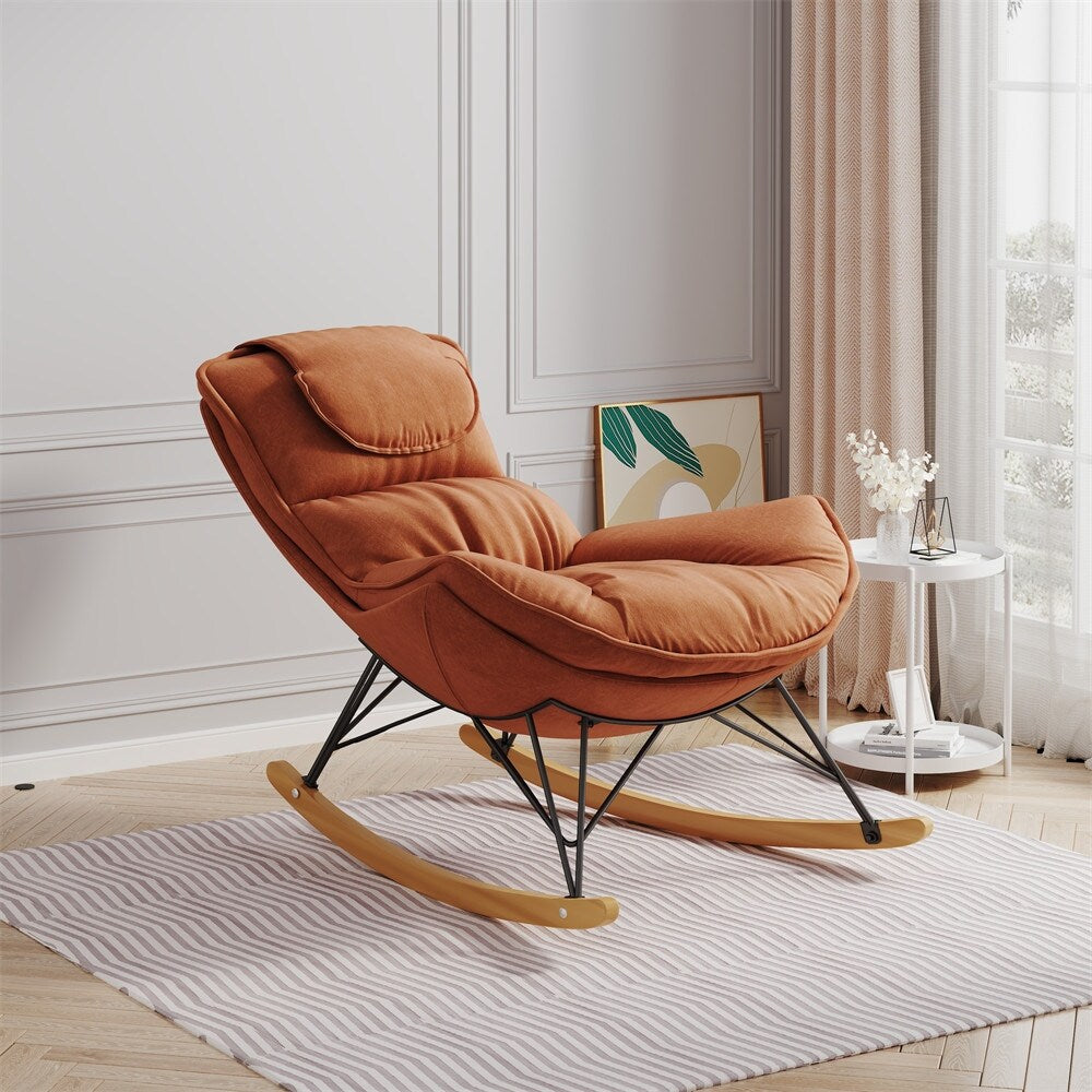 Single Leisure Lounge Chair, Balcony Rocking Chair with Detachable Cushion