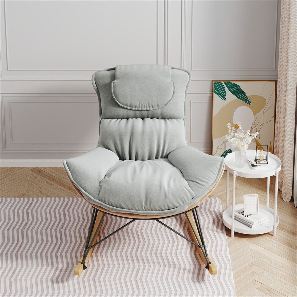 Single Leisure Lounge Chair, Balcony Rocking Chair with Detachable Cushion
