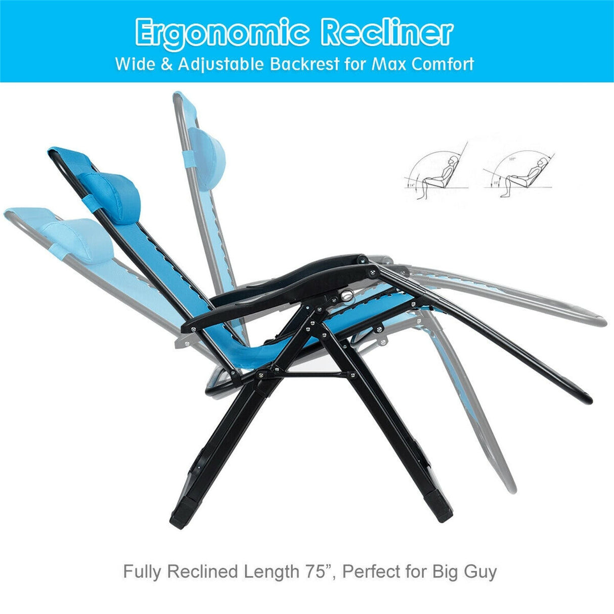 Oversize Patio Heavy Duty Folding Zero Gravity Recliner Lounge Chair