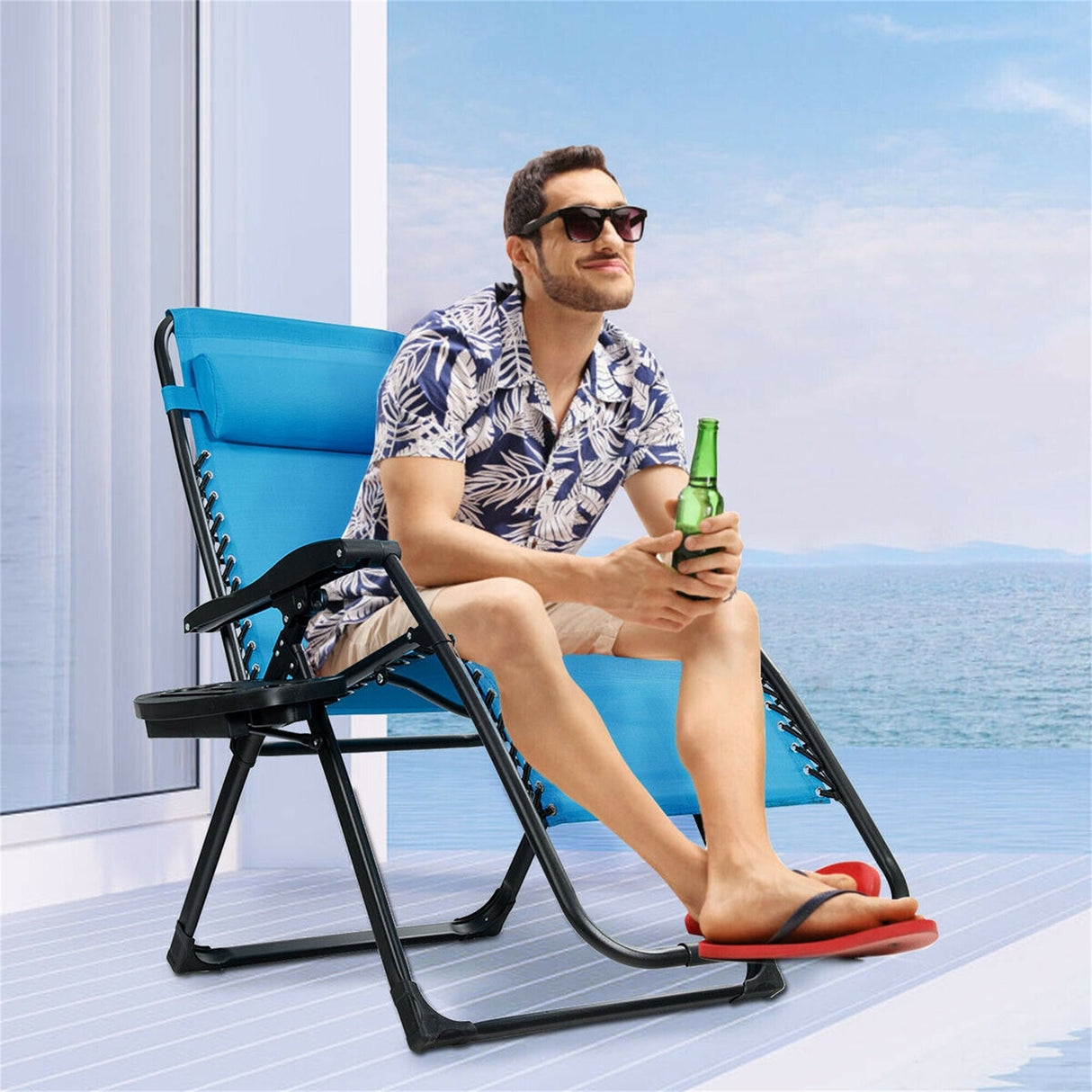 Oversize Patio Heavy Duty Folding Zero Gravity Recliner Lounge Chair
