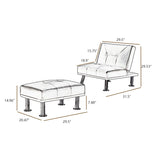 Single Sofa Bed With Ottoman , Leather Chaise Lounge Chair With Metal Legs，Black（29.5"L*31.5"W*29.53"H）