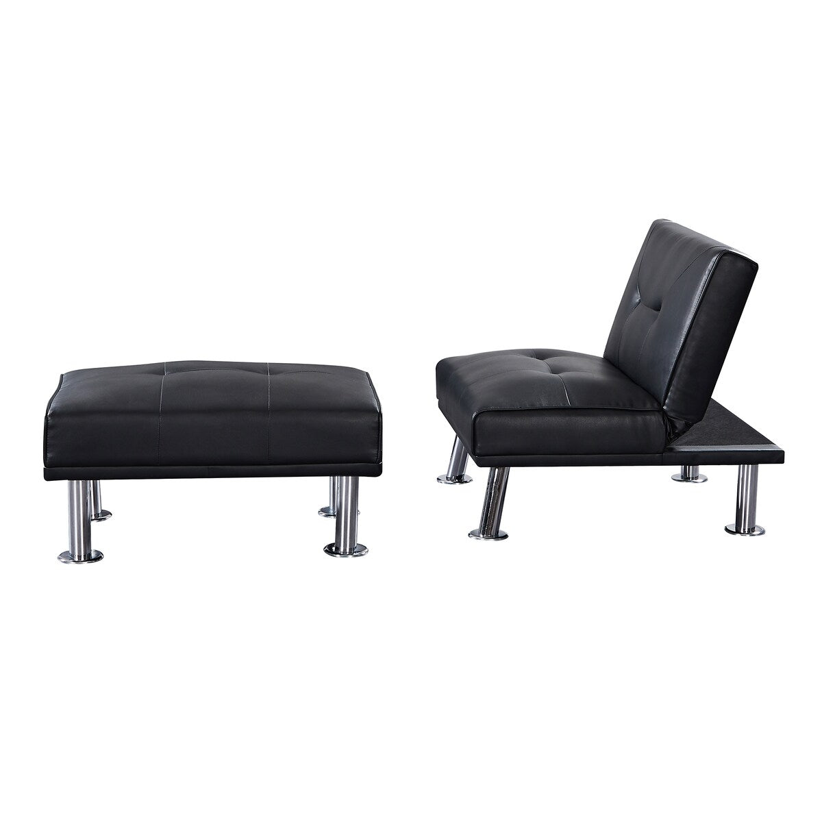 Single Sofa Bed With Ottoman , Leather Chaise Lounge Chair With Metal Legs，Black（29.5"L*31.5"W*29.53"H）
