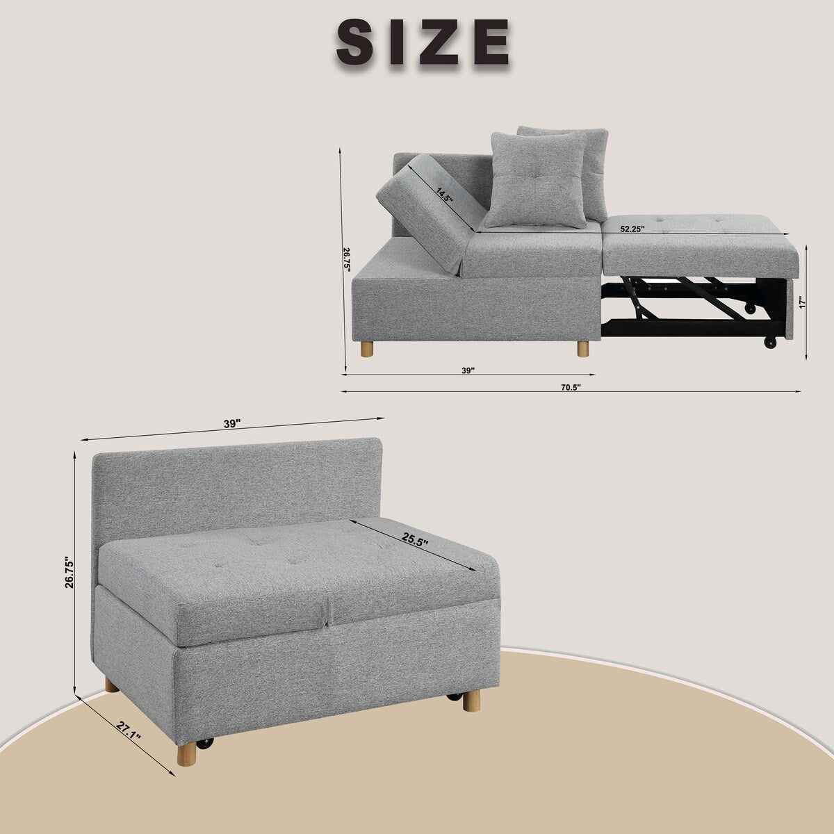 Single Sofa Bed with Pullout Sleeper