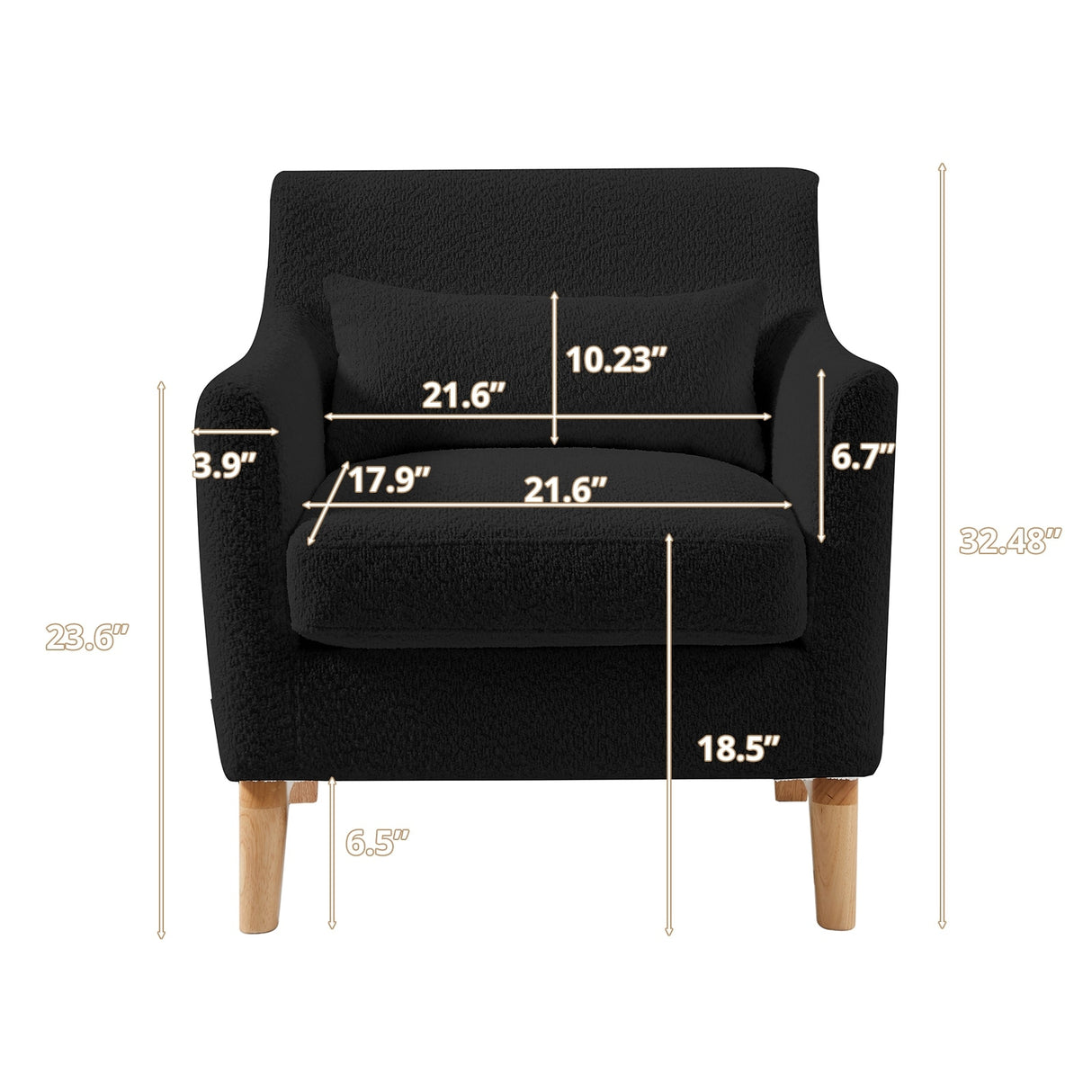 Single Sofa Chair for Bedroom Livingroom Accent Chairs w/ Wooden Legs and Pillows, Terry Fabric Recliners Lounge Sofa Chairs