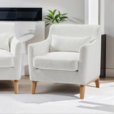Single Sofa Chair for Bedroom Livingroom Accent Chairs w/ Wooden Legs and Pillows, Terry Fabric Recliners Lounge Sofa Chairs