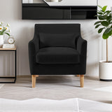 Single Sofa Chair for Bedroom Livingroom Accent Chairs w/ Wooden Legs and Pillows, Terry Fabric Recliners Lounge Sofa Chairs