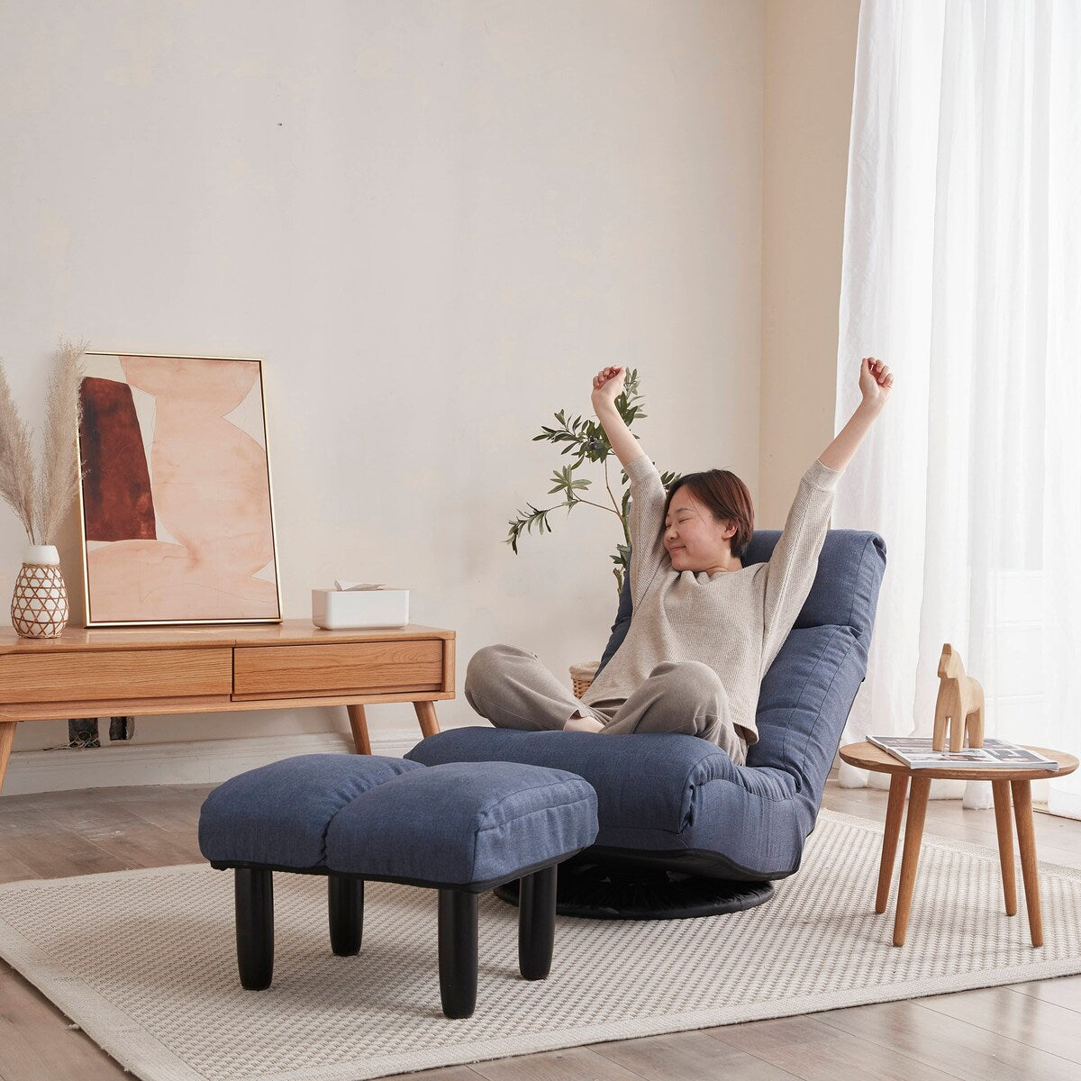 Adjustable Floor Game Chair Reclining Chair with Stool