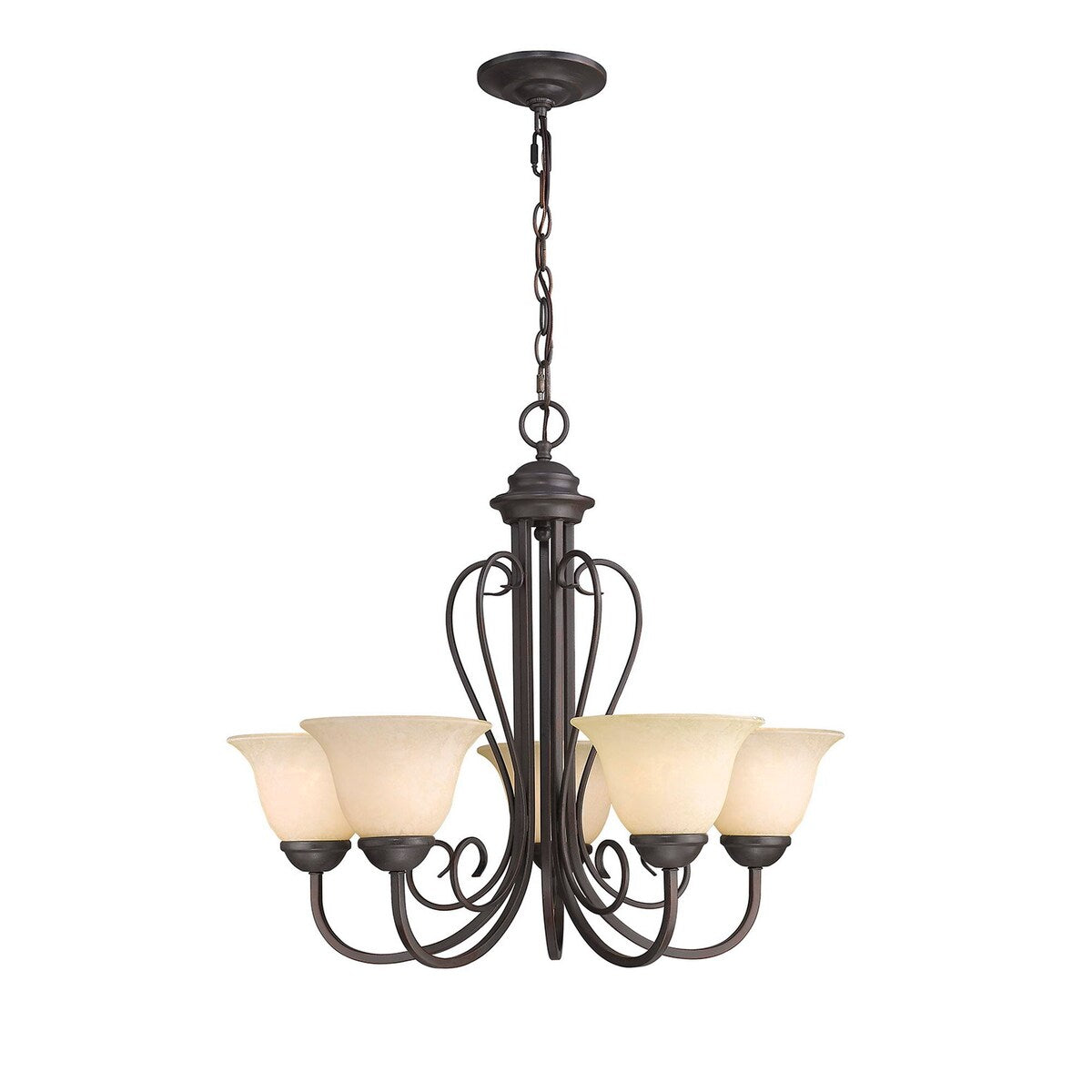 Single Tier 5-light Chandelier with Glass Shade, Oil Rubbed Bronze - 23" H x 23" W x 21.75" D